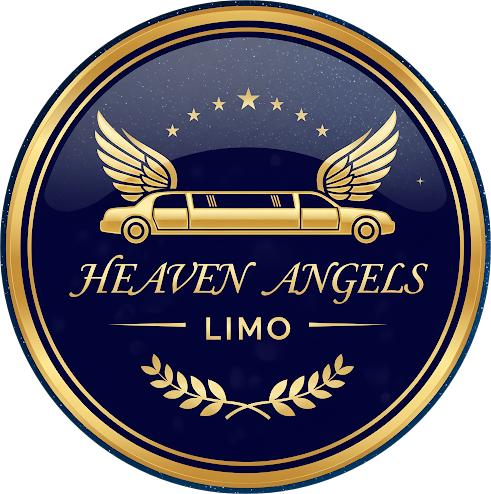 A circular logo featuring a gold limousine with wings, seven stars, a laurel wreath, and the text