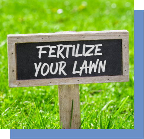 a sign that says fertilize your lawn is in the grass