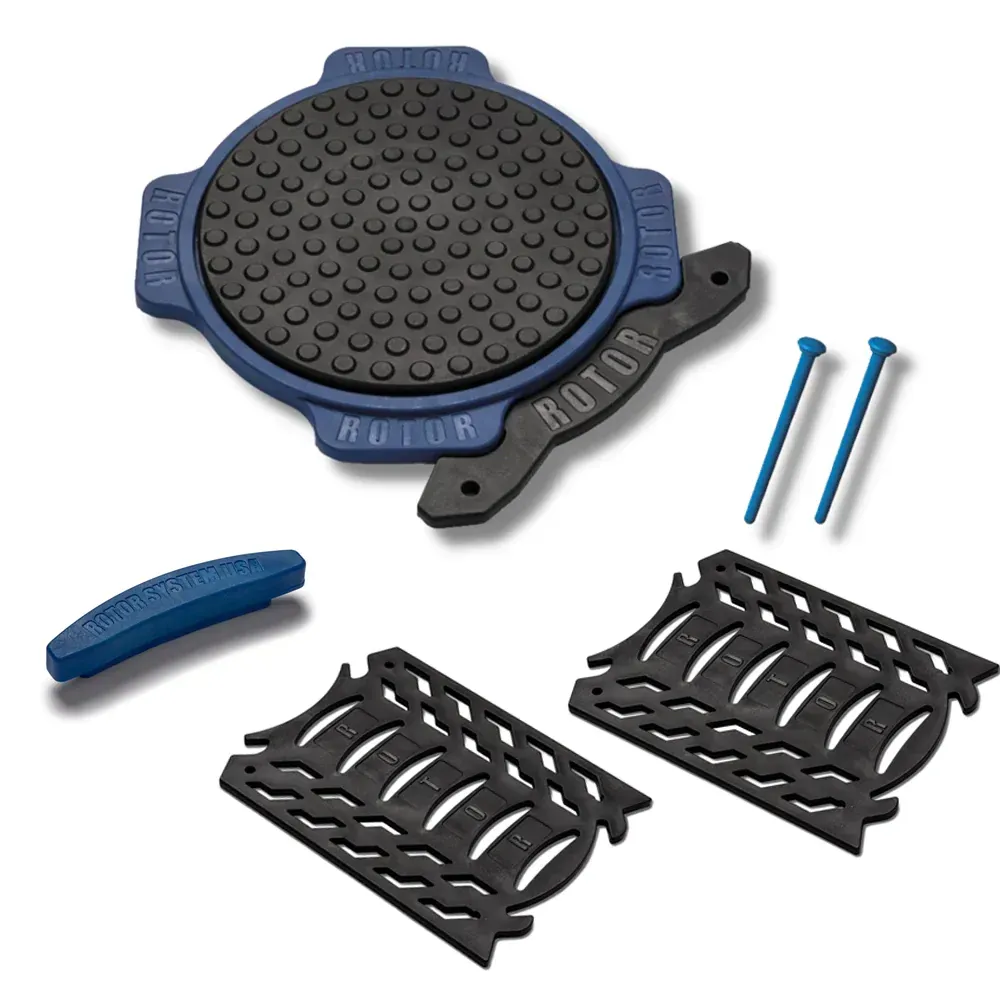 A blue and black rotor item with a screwdriver