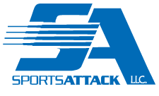 A blue logo for sports attack llc on a white background