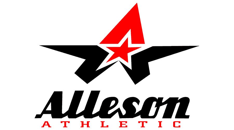 A logo for alleson athletic with a red star