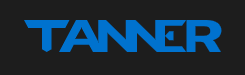 A blue tanner logo on a black background