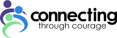 Connecting through courage logo with abstract purple, blue, and green figures and black text