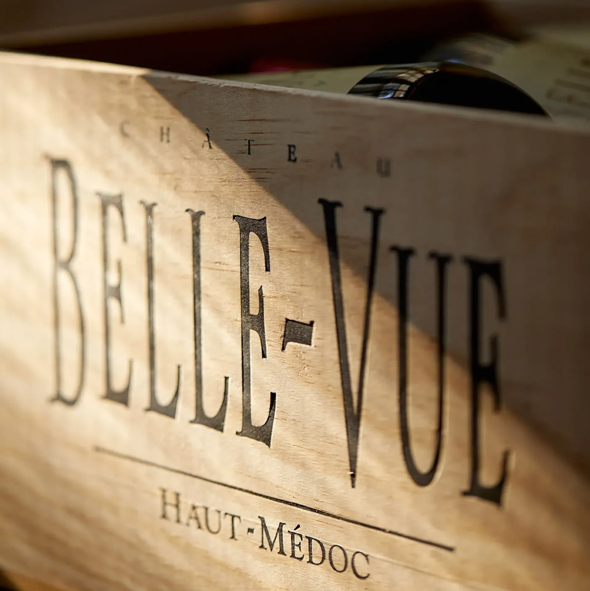 Wooden wine crate labeled 