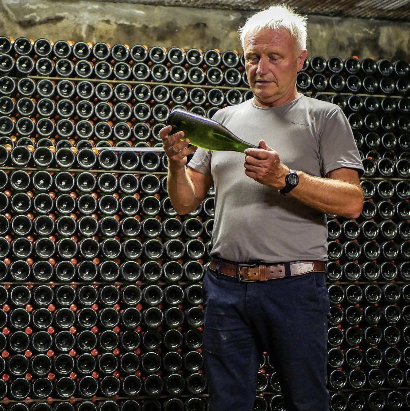 JL Denois in his cellars with his bubbles
