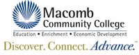 The Macomb Community College logo featuring an abstract blue icon above the text "Discover. Connect. Advance."