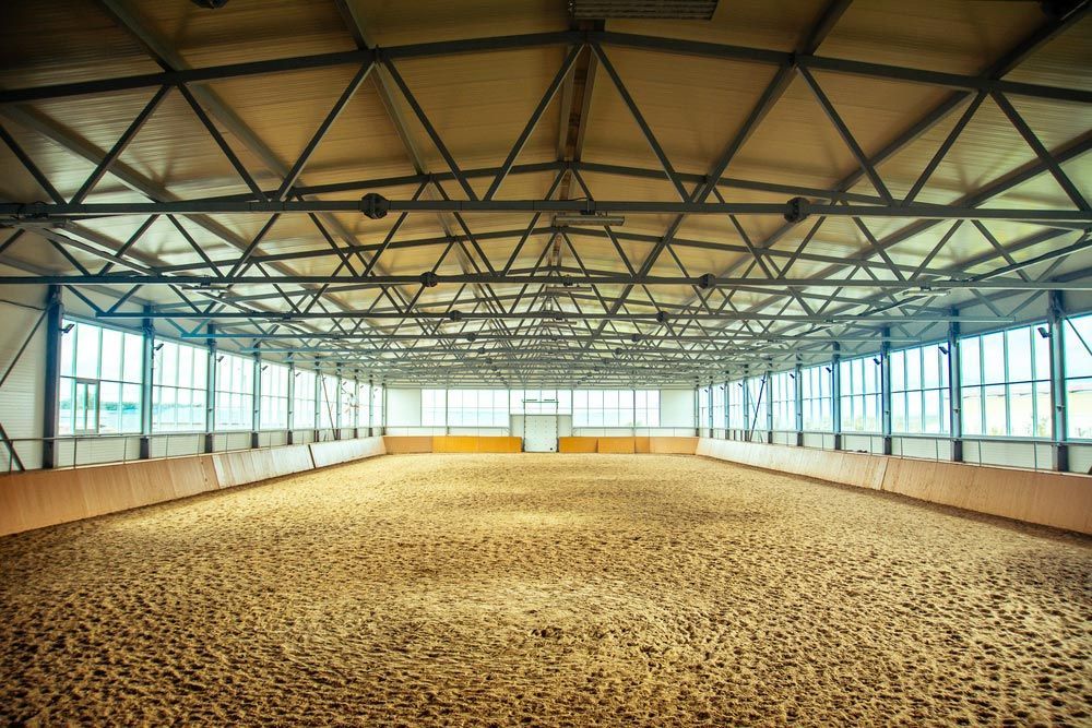 A Large Empty Indoor Riding Arena With A Lot Of Windows — East Point Earthmoving in Byron Bay, NSW