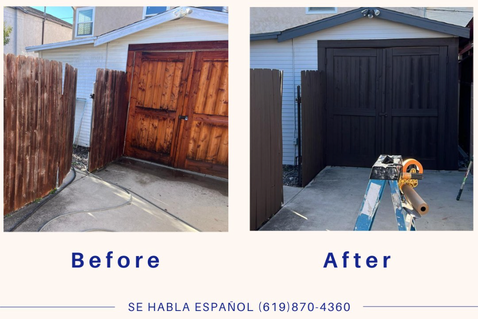 Handyman staining an exterior wooden door