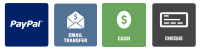 A paypal email transfer cash check and credit card icons
