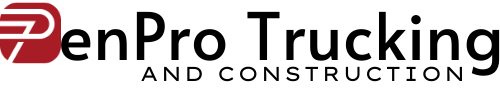 Black silhouette of a semi-truck with speed lines; the text 