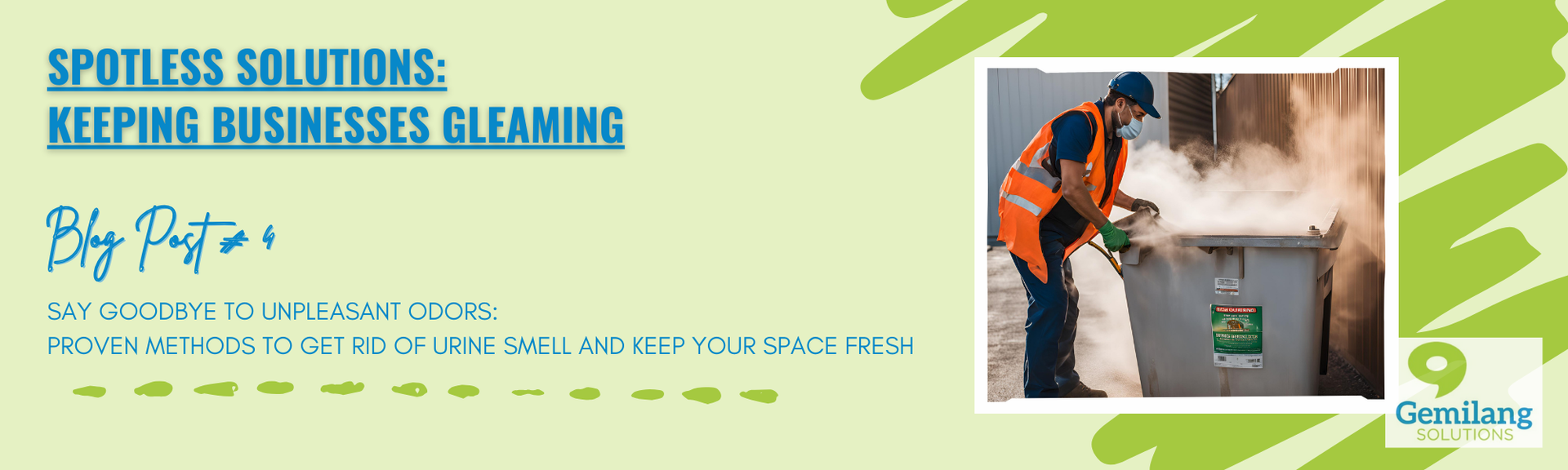 A man in an orange vest is cleaning a trash can.