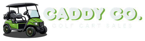 The logo for caddy co. golf cart sales shows a green golf cart.