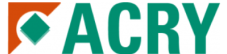 Le logo d'acry est vert et orange avec un losange au milieu.