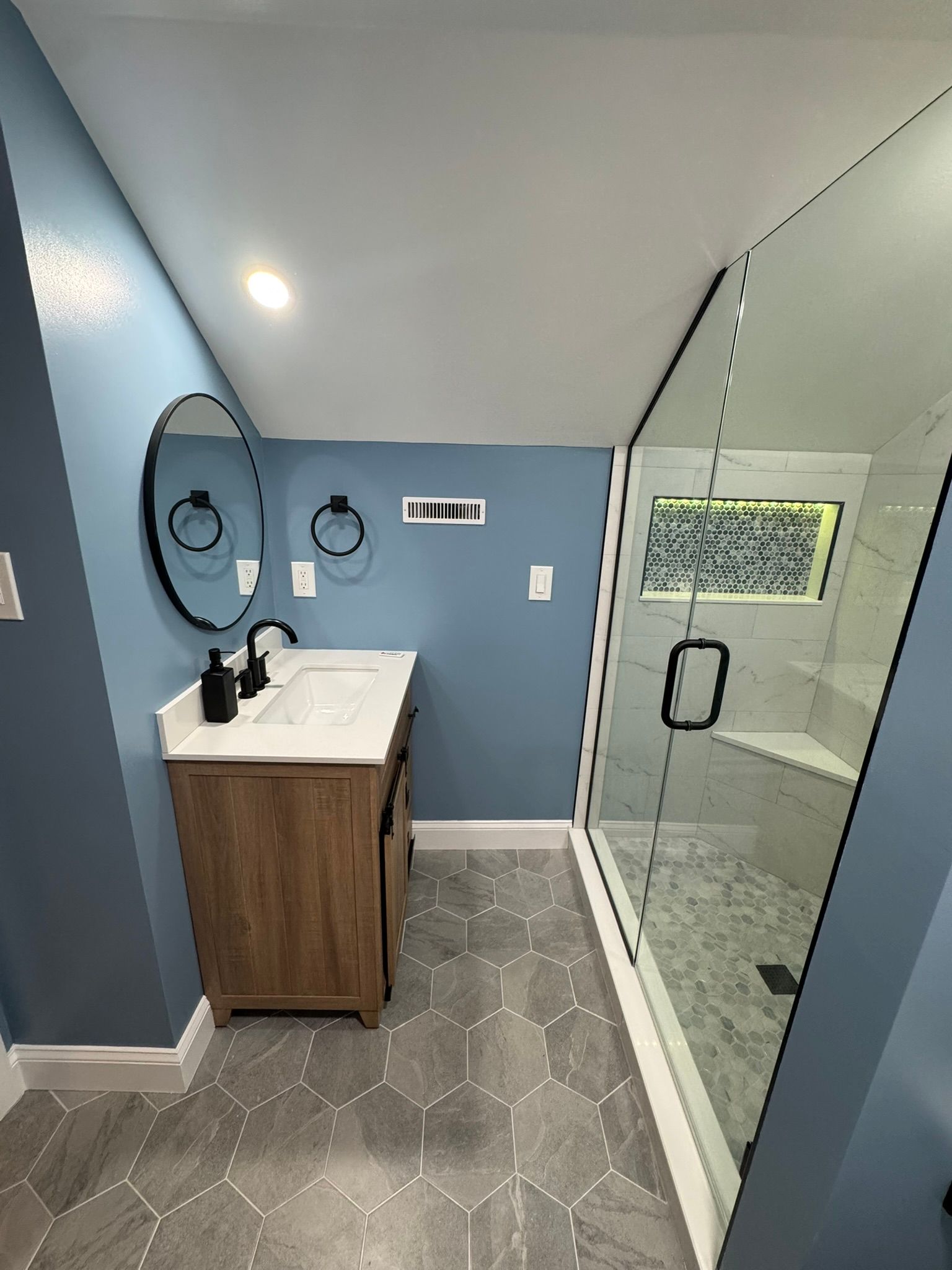 Small space transformed into a modern bathroom in Columbia, MD
