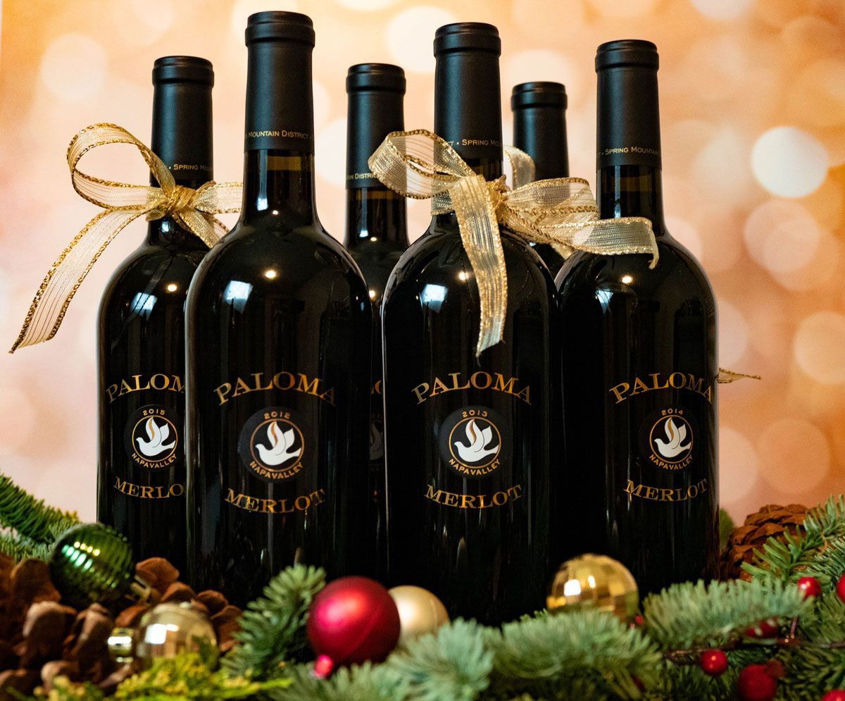 Christmas and Holiday wine bottles from Paloma