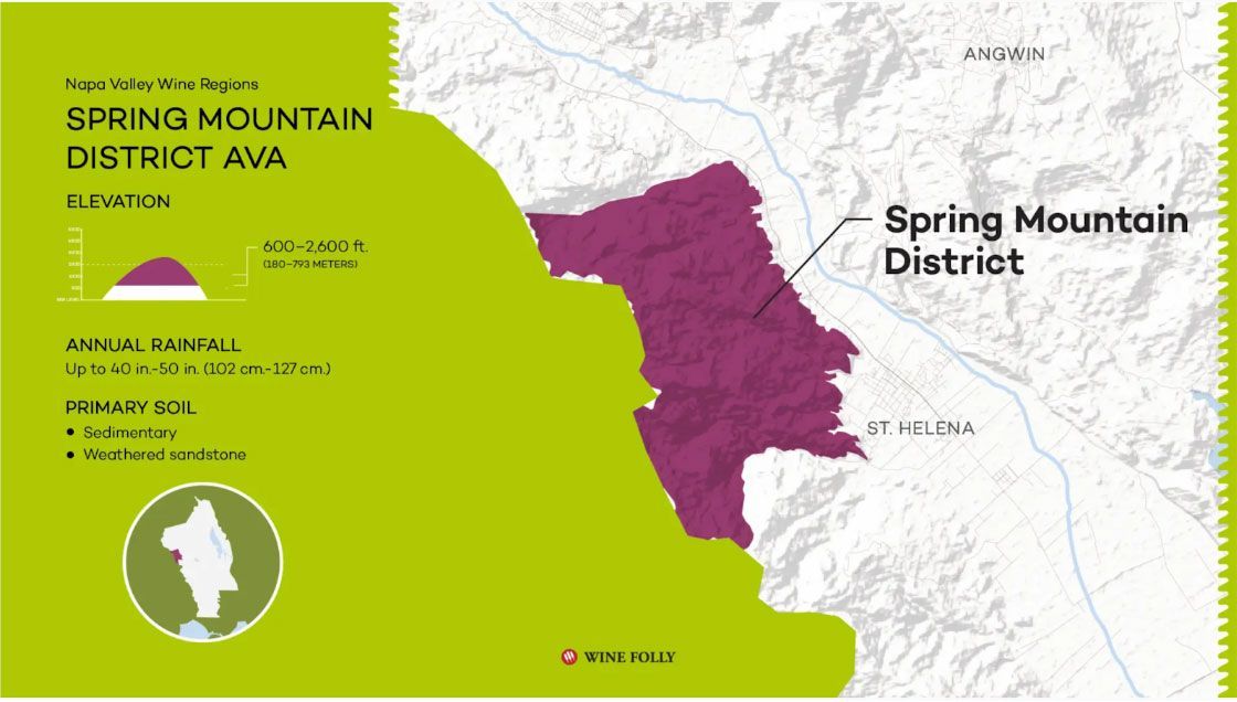 elevation and rainfall map of Spring Mountain AVA
