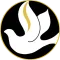 A white dove is flying in a circle on a black background.