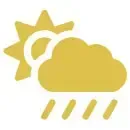 A yellow icon of a cloud , sun and rain.