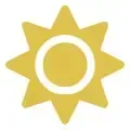 A yellow sun with a white circle in the middle.