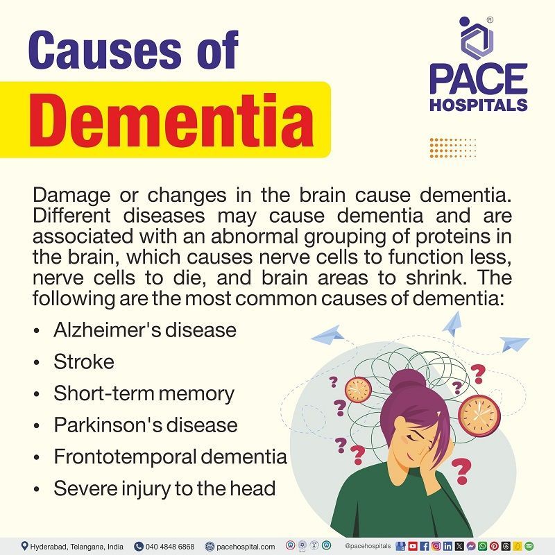Dementia causes | what causes dementia | causes of dementia | reversible causes of dementia | common causes of dementia | Visual showing the various causes of dementia and a woman experiencing it