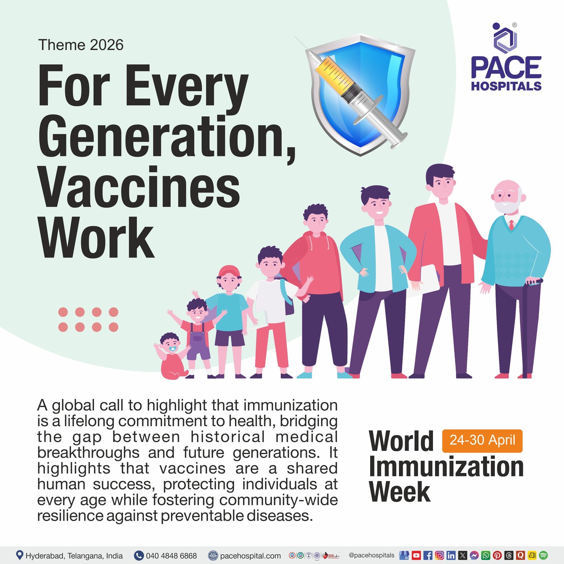 World immunization week 2026 theme | Visual depicting theme of World Immunization week 2026 and a baby having oral immunization vaccine