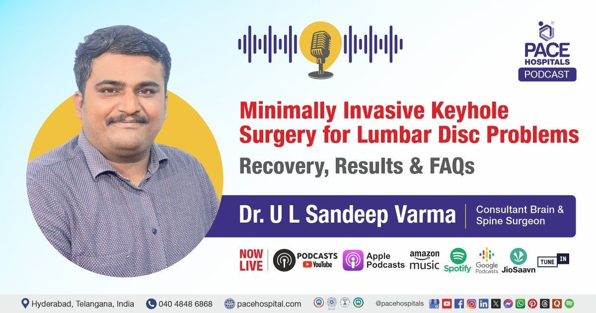 Lumbar disc keyhole surgery recovery & results podcast by Dr. U L Sandeep Varma from PACE Hospitals