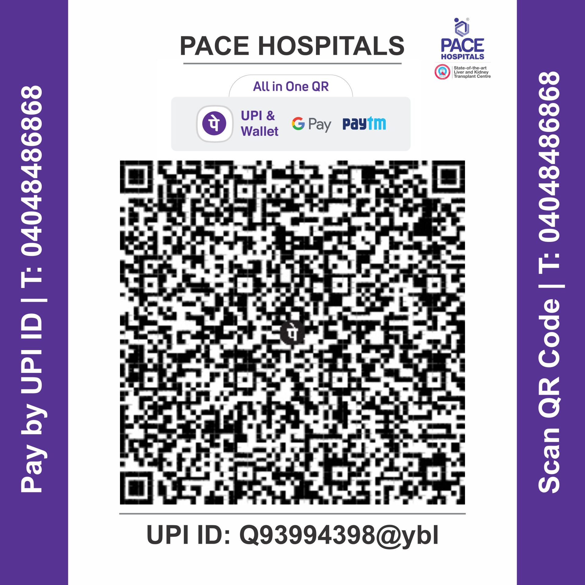 Pay by QR Code - Online payment for treatment at Pace Hospitals, Hyderabad