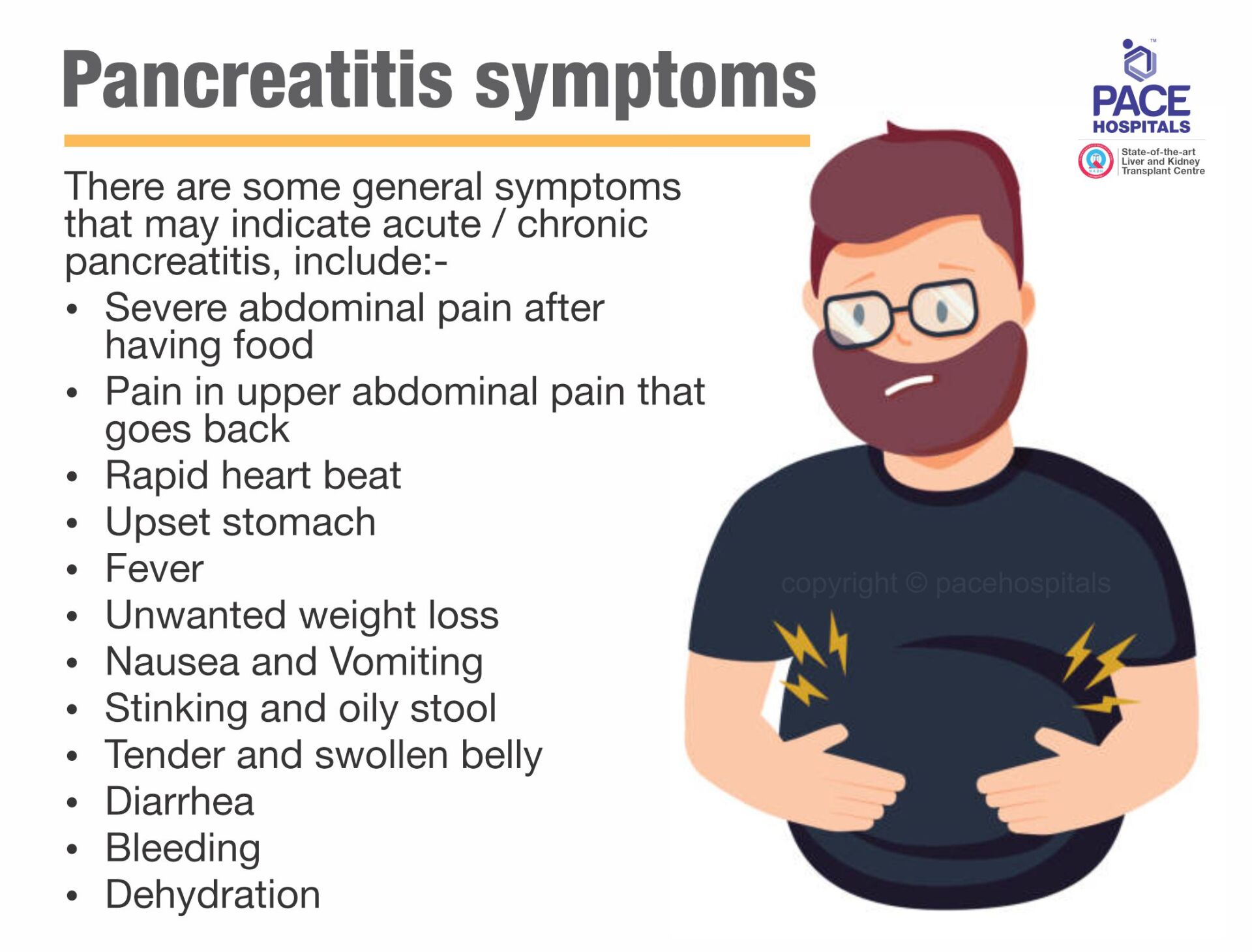 Early signs and symptoms of pancreatitis or pancreatic disease / disorder - Best hospital for pancreatitis treatment in Hyderabad