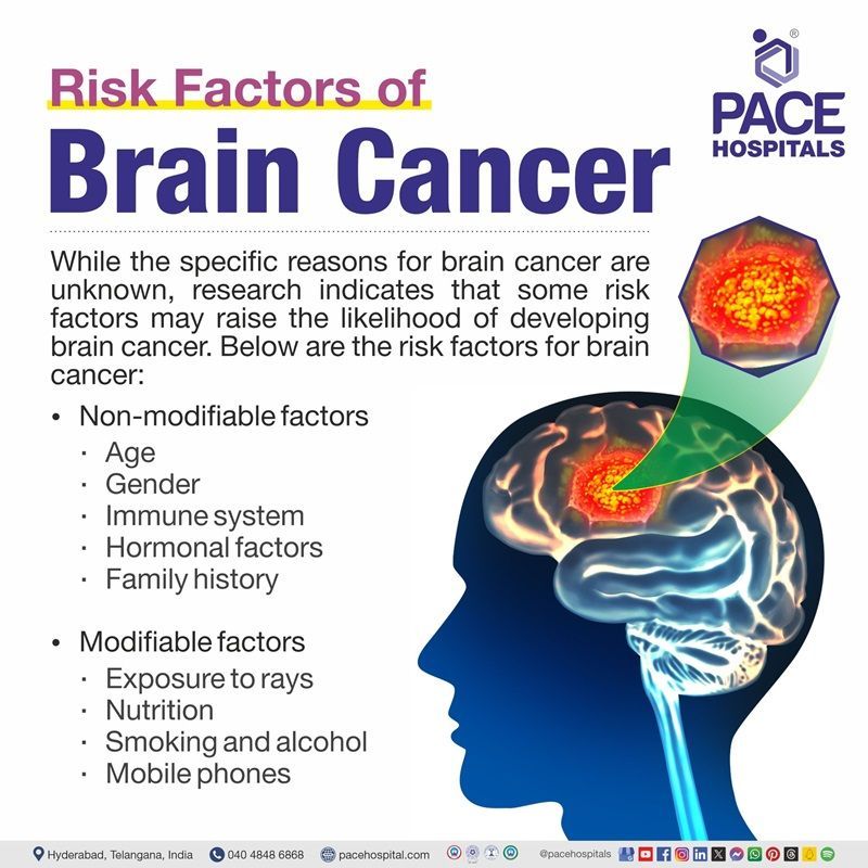 brain cancer risk factors | brain cancer risk | brain cancer causes and risk factors | Risk factors of Brain cancer | Visual depicting the risk factors of brain cancer