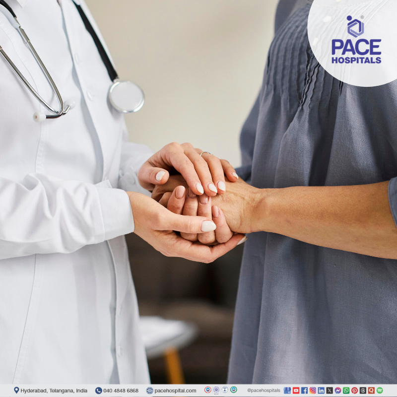 Patient and doctor showcasing compassionate care at PACE Hospitals, India, where your health is our top priority.