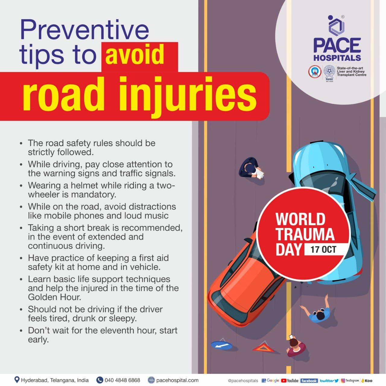 safety tips to avoid road accidents - world trauma day theme 2022
