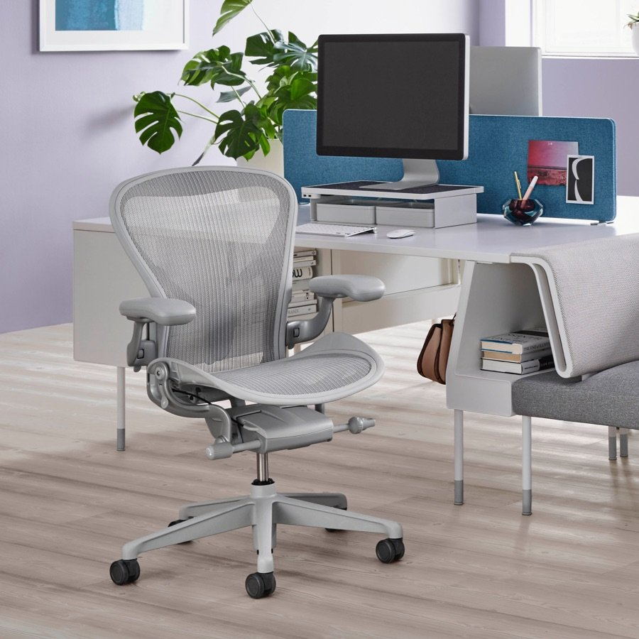 Herman Miller's Aeron 2 ergonomic chair viewed at modern office desk