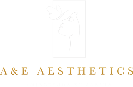 A logo for a company called a & e aesthetics with a drawing of a woman.