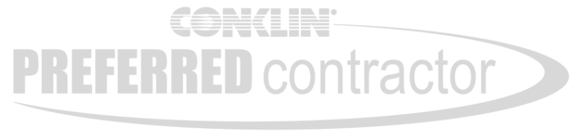 Conklin Preferred Contractor logo with gray text and a curved line beneath the text.
