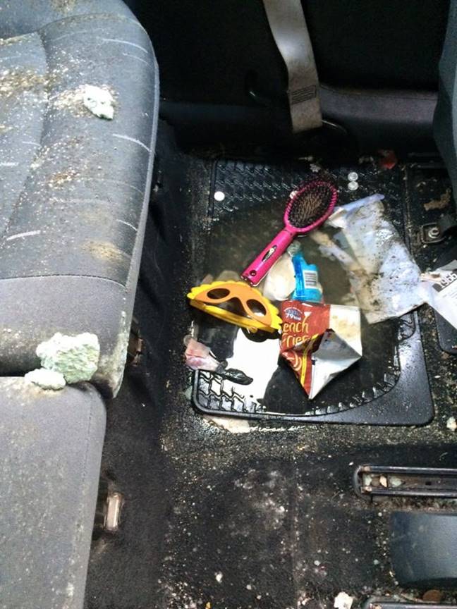 Very dirty car back seats