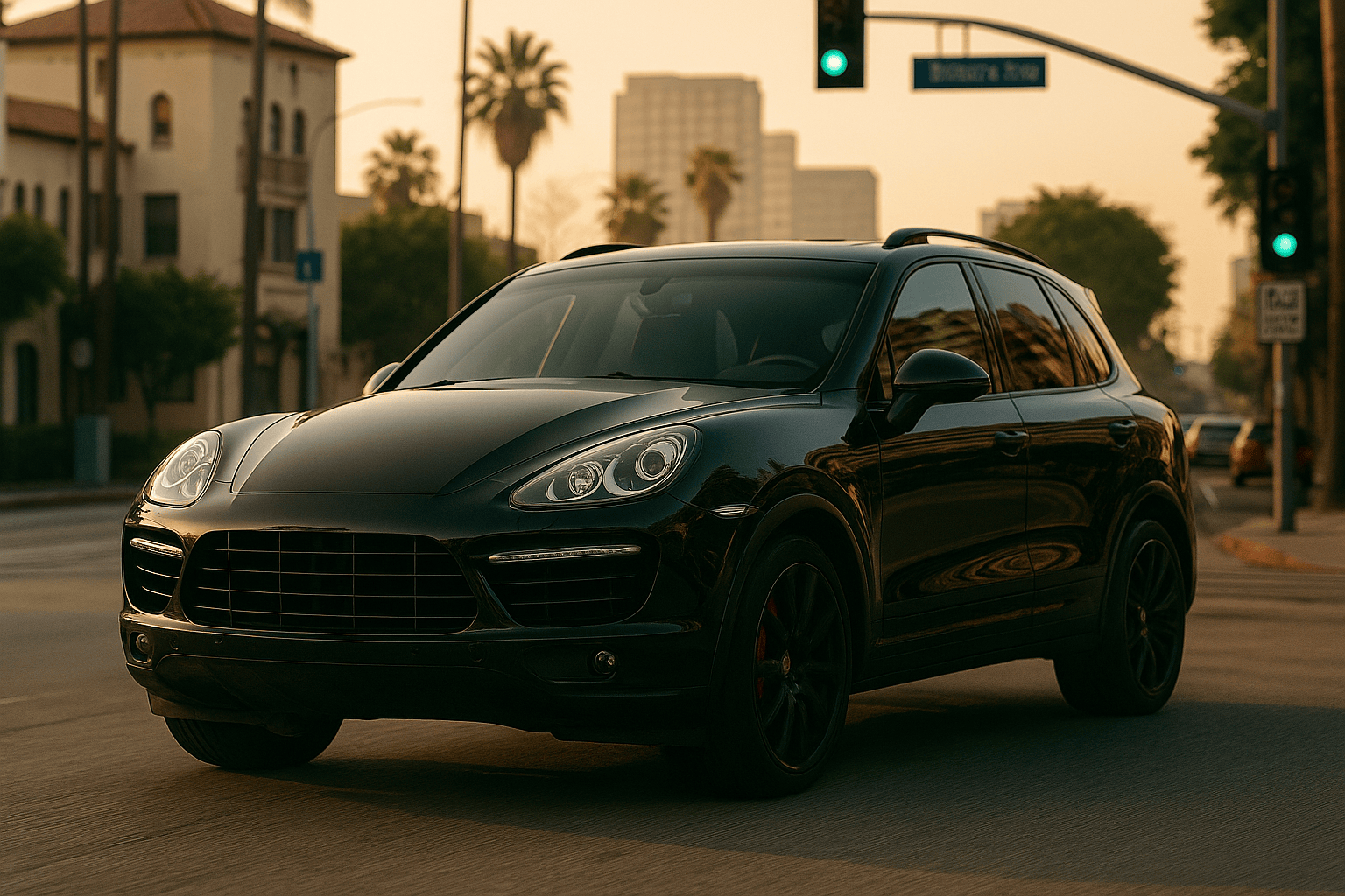 2011 Porsche Cayenne Turbo parked on street in Los Angeles after air suspension replacement