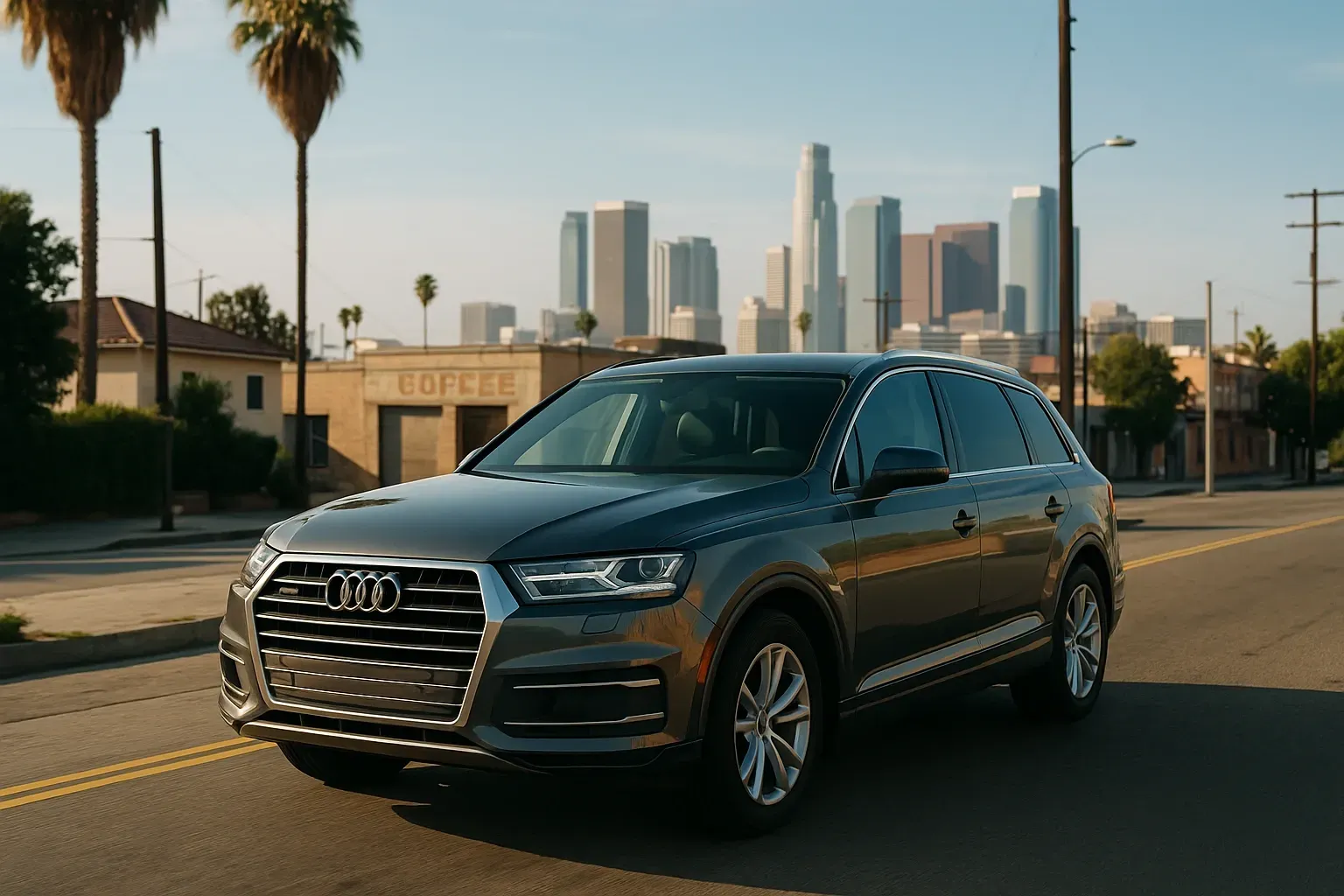 2019 Audi Q7 parked on street in Los Angeles after engine mount and suspension bushing repair to fix