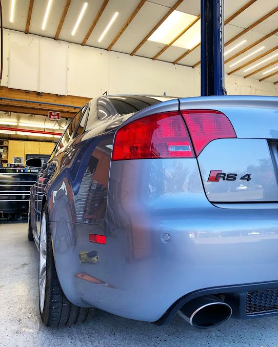 Silver Audi RS4 Inside Auto Repair Shop | Euro-Tech Motors