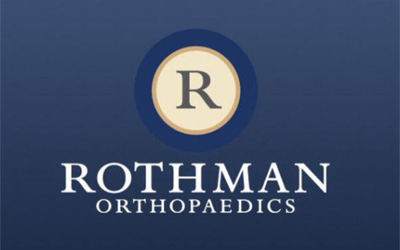 Rothman Orthopaedics logo with gold “R” emblem on a dark blue background