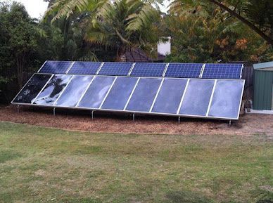 A Row of Solar Panels Are Sitting on Top of a Lush Green Field — Newcastle Solar Pool Heating Systems In Elermore Vale, NSW