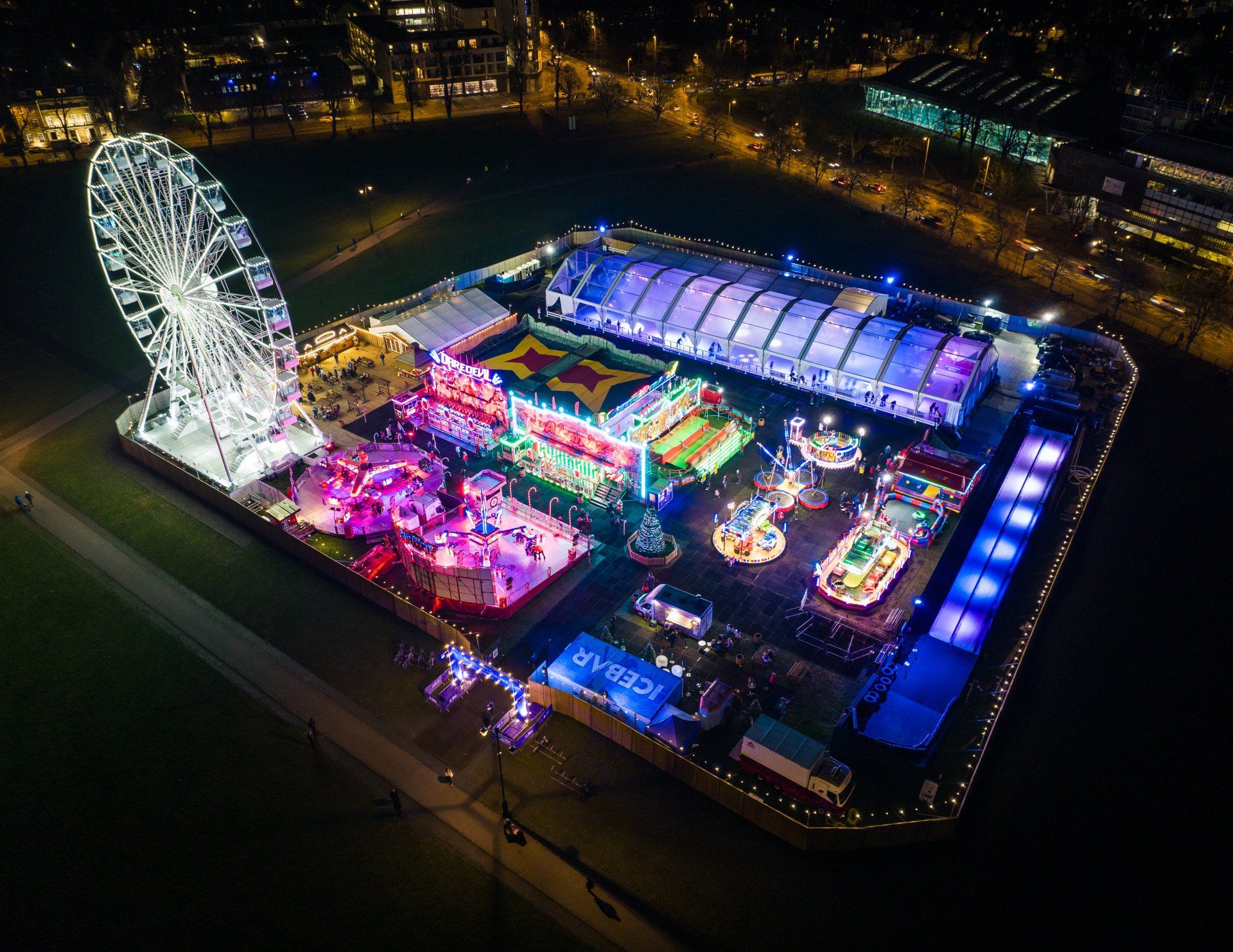 drone view of fun fair