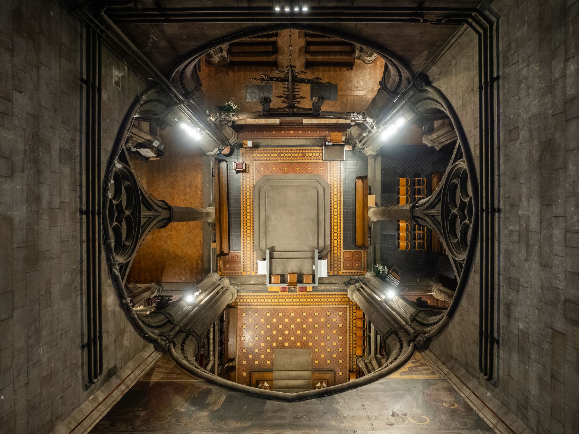 Drone photo showing the altar inside the OLEM church in Cambridge