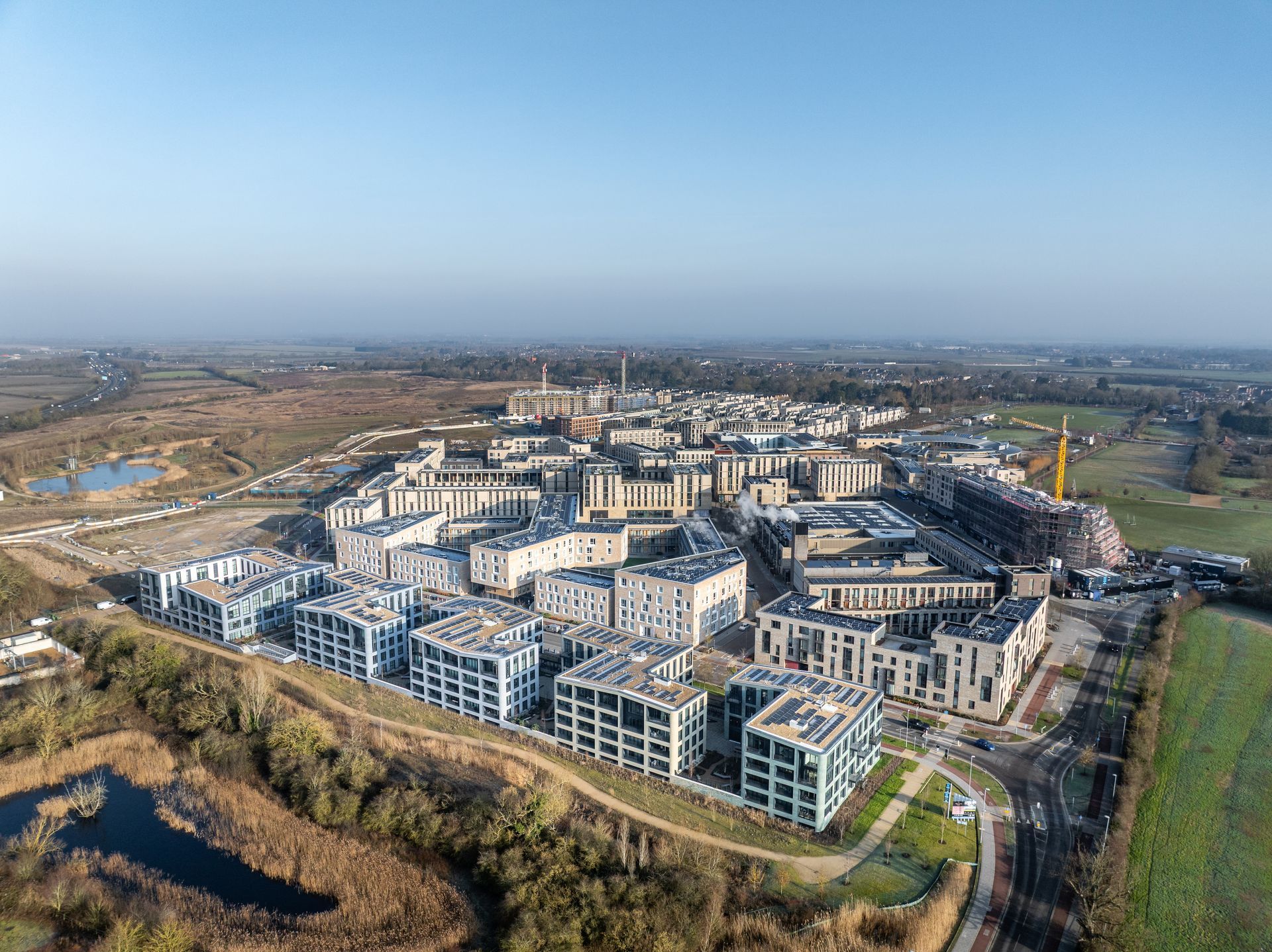 Drone photo of the Eddington construction development in Cambridge - 2025