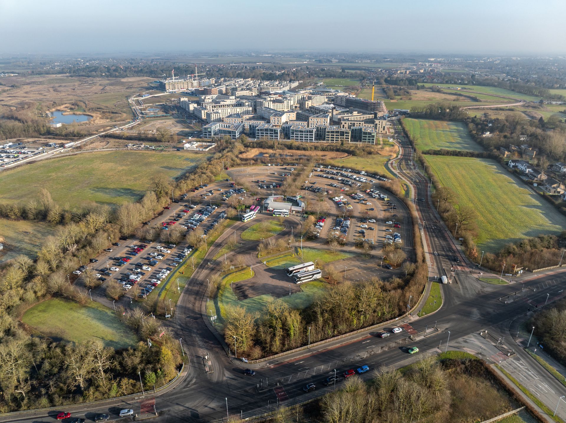 Drone photo of Madingley Road Park and Ride in Cambridge