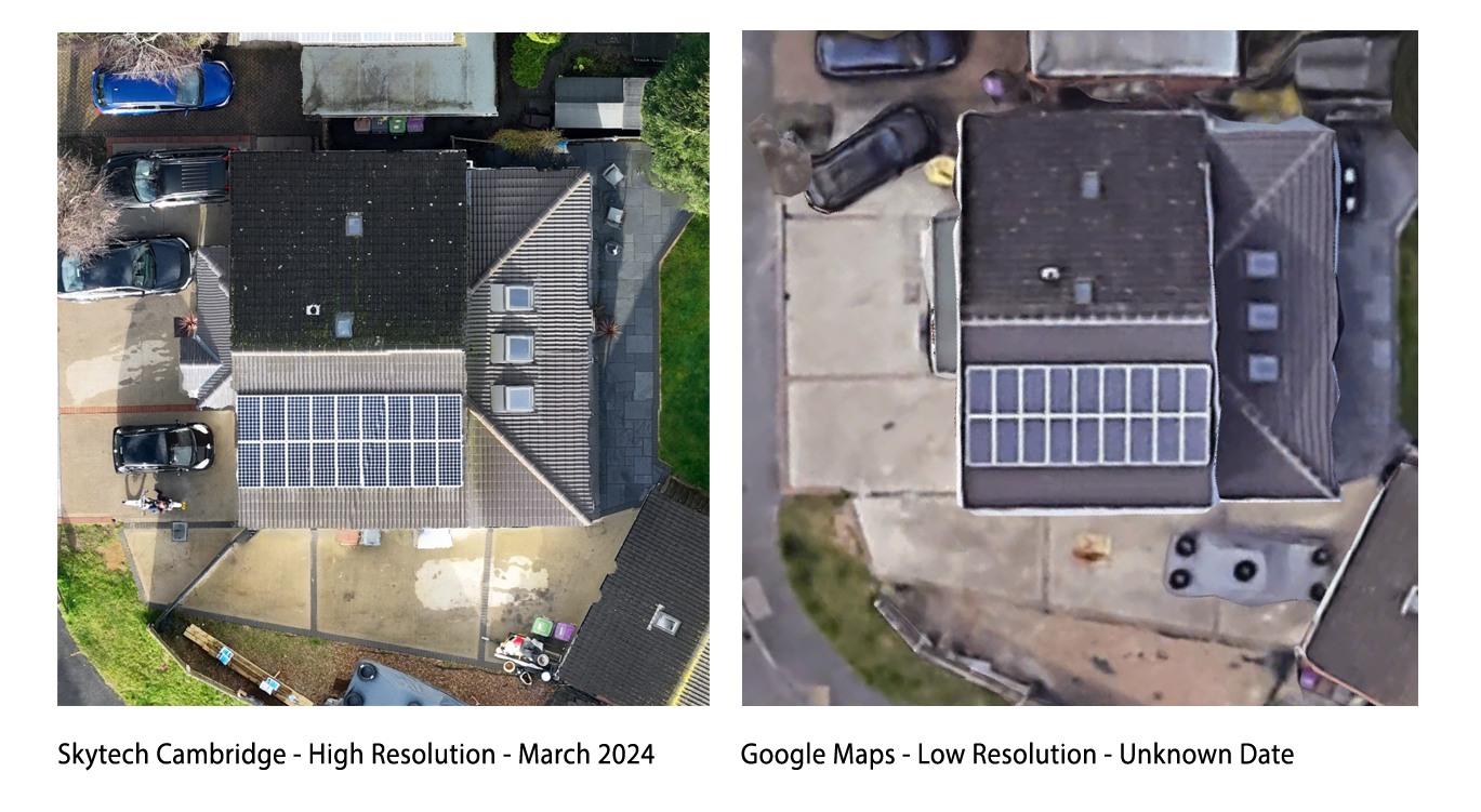 High resolution drone photo versus Google Maps image