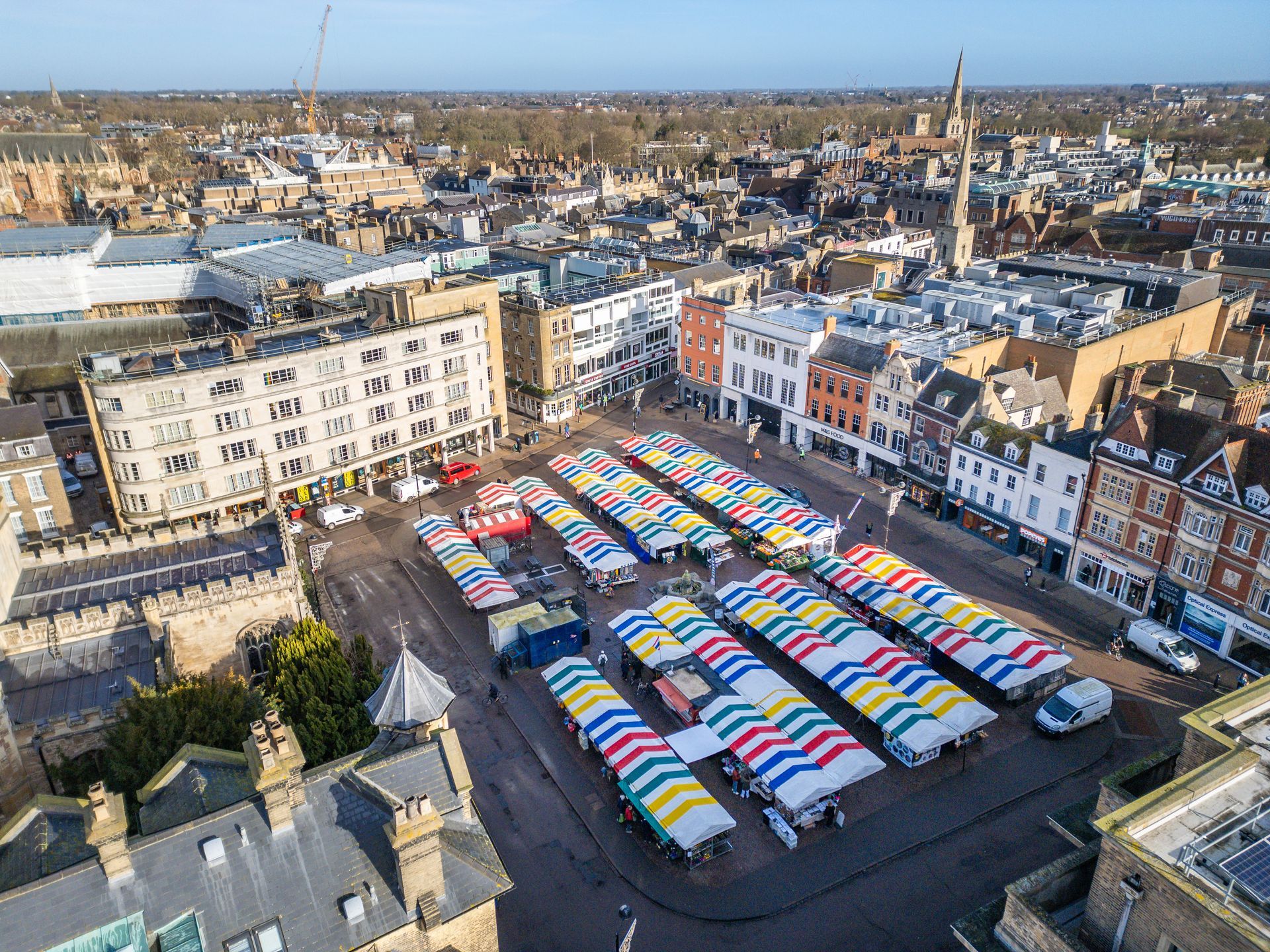 Drone photo of Market Square in Cambridge