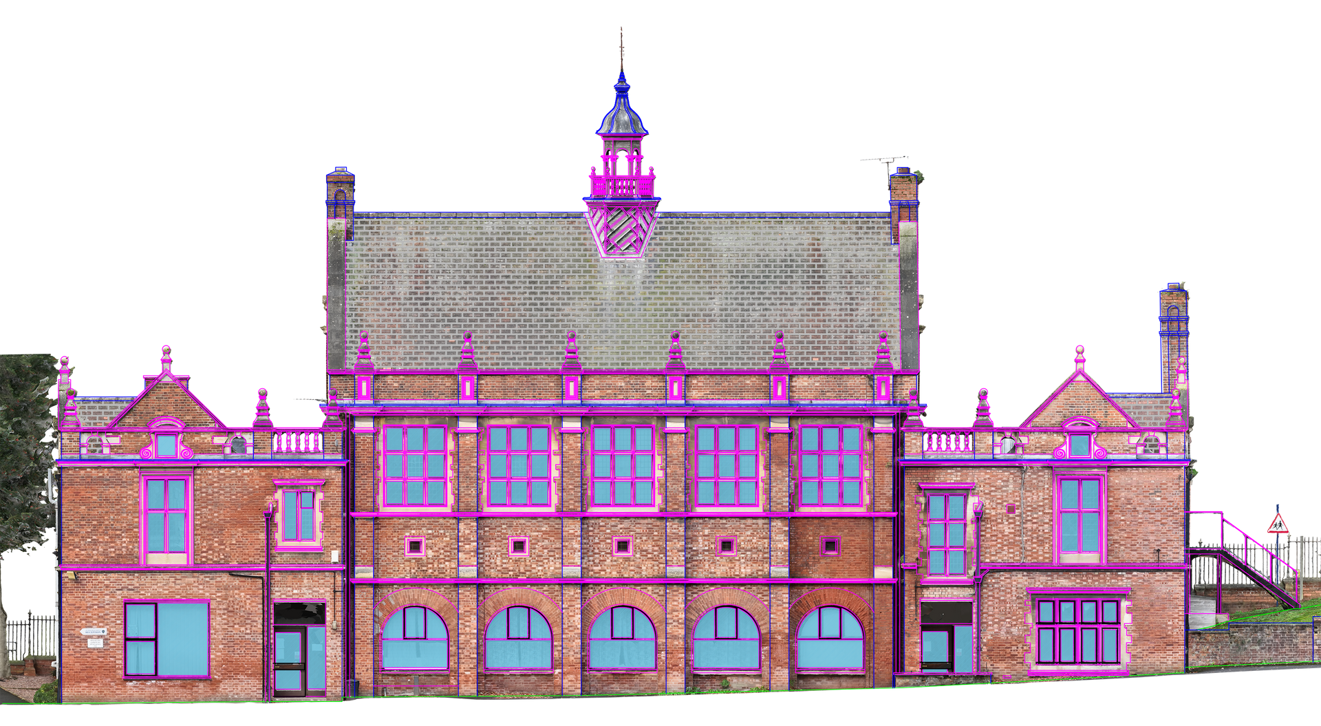 Scaled photogrammetry elevation showing overlaid CAD lines 