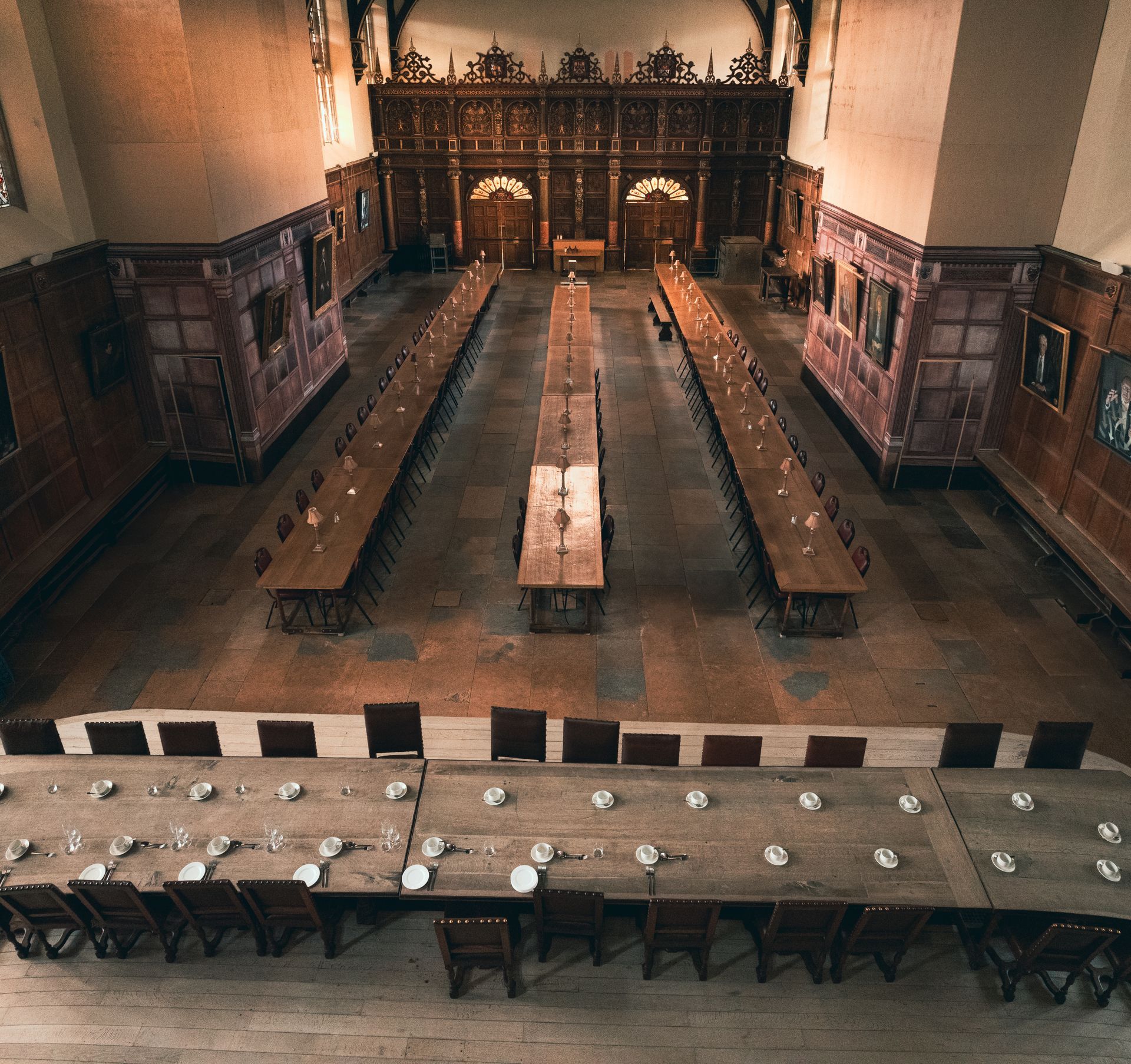 Drone photo taken inside Trinity College, Cambridge