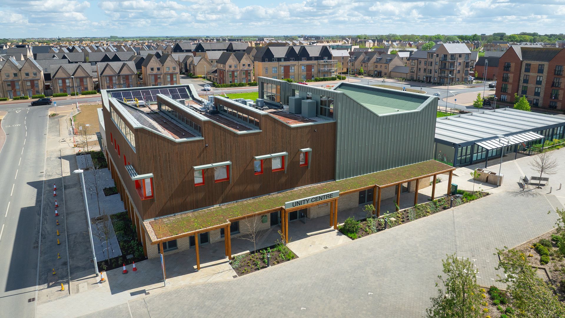 Drone view of the Unity Centre in Northstowe used for a 3DGS fly-through video