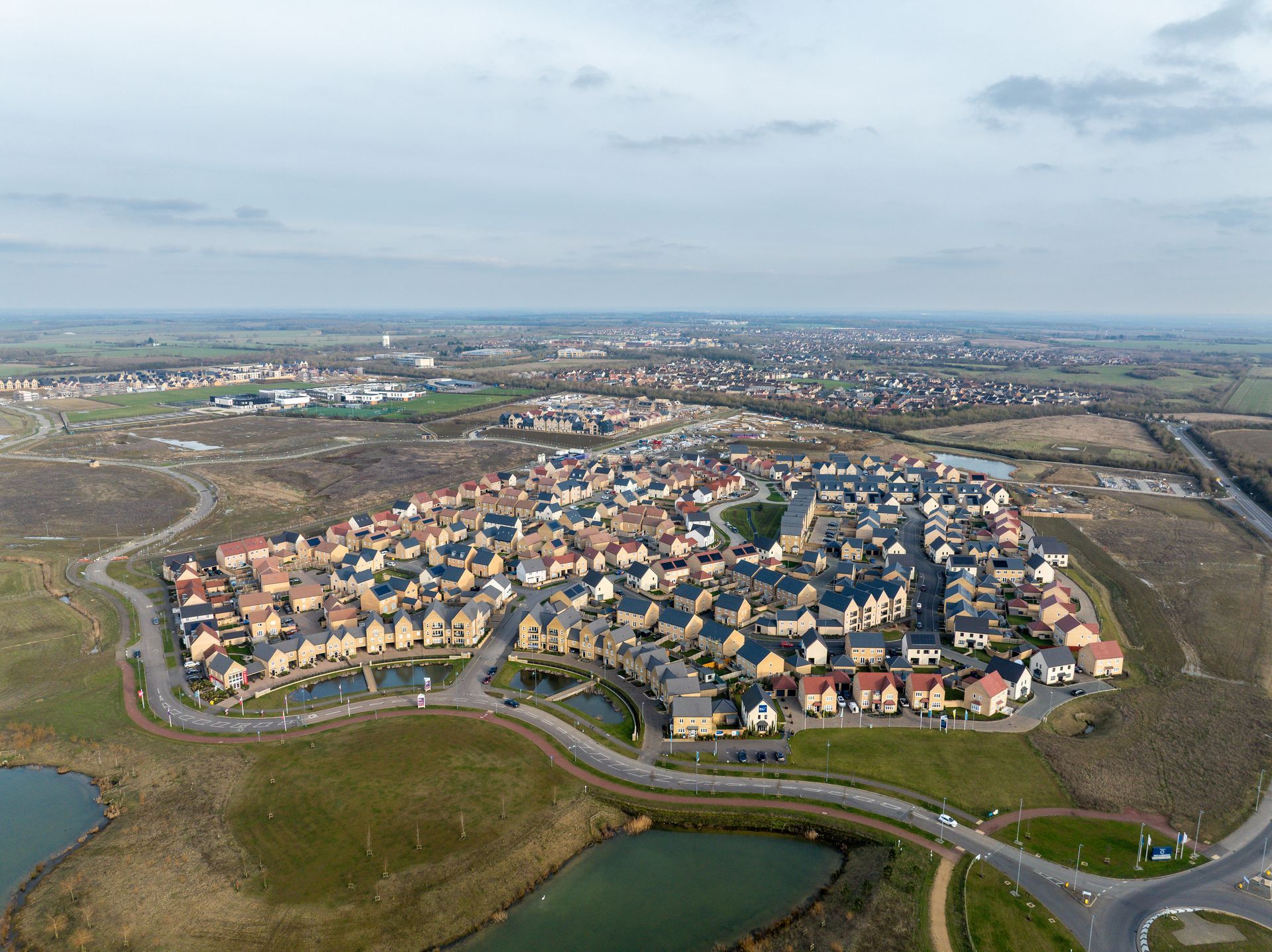 Drone photo of the West Cambourne construction development in 2025